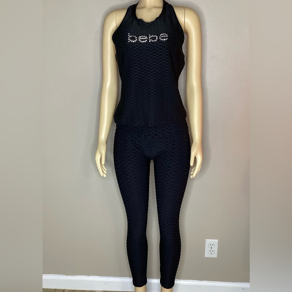 Black Honeycomb Leggings and Bebe Tank Set